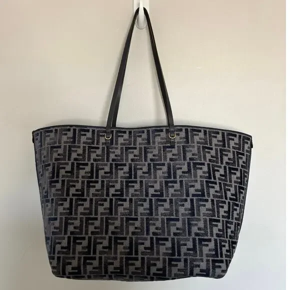 Fendi FF Zucca Monogram Dark Blue Large Roll Reversible Shopper - Picture 4 of 16